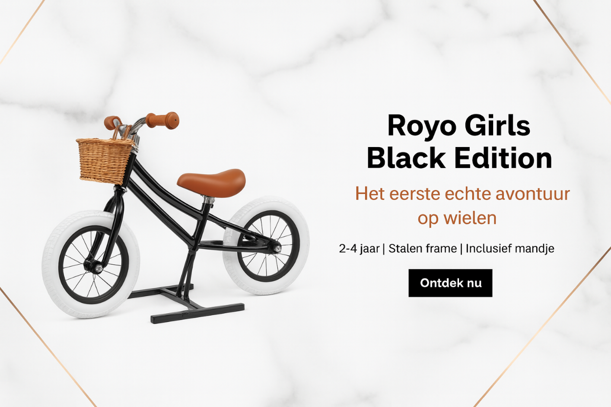 Royo-Loopfiets-Balance Bike-12 Inch-Zwart-Mandje-Stalen Frame